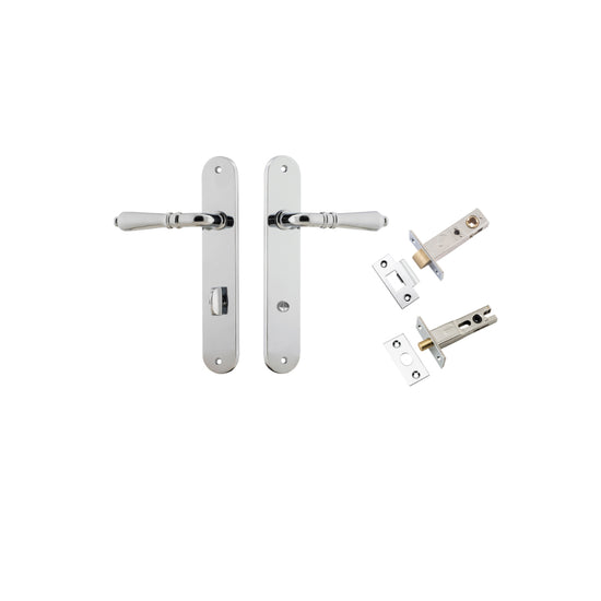 Door Lever Sarlat Oval Privacy Polished Chrome CTC85mm H240xW40xP55mm Privacy Kit Tube Latch Split Cam 'T' Striker Polished Chrome Backset 60mm, Privacy Bolt Round Bolt Polished Chrome Backset 60mm in Polished Chrome