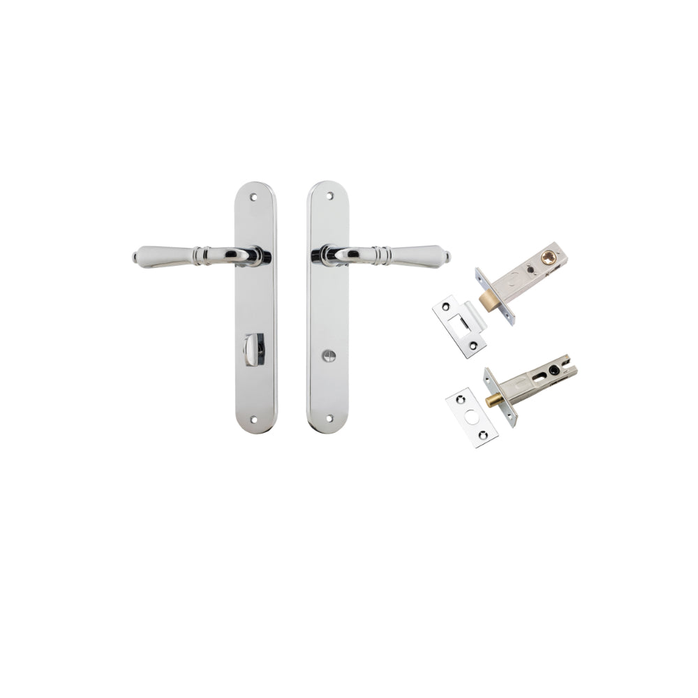 Door Lever Sarlat Oval Privacy Polished Chrome CTC85mm H240xW40xP55mm Privacy Kit Tube Latch Split Cam 'T' Striker Polished Chrome Backset 60mm, Privacy Bolt Round Bolt Polished Chrome Backset 60mm in Polished Chrome