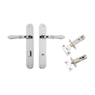 Door Lever Sarlat Oval Privacy Polished Chrome CTC85mm H240xW40xP55mm Privacy Kit Tube Latch Split Cam 'T' Striker Polished Chrome Backset 60mm, Privacy Bolt Round Bolt Polished Chrome Backset 60mm in Polished Chrome