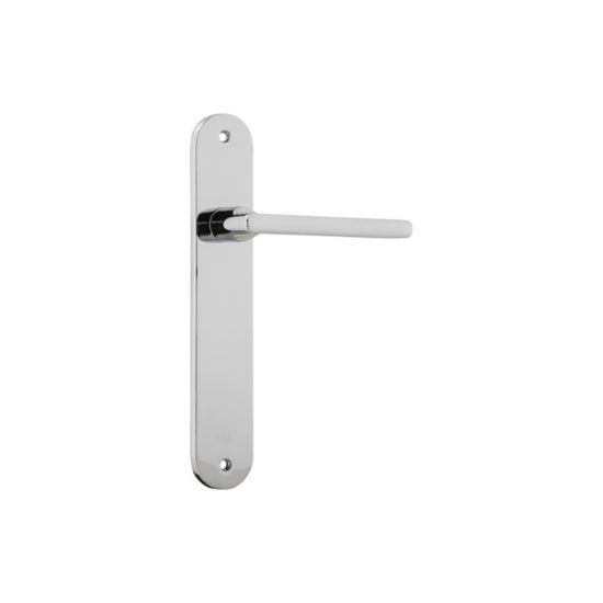 Door Lever Baltimore Oval Latch Polished Chrome H230xW40xP55mm in Polished Chrome