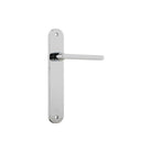 Pair of Iver Baltimore lever door handles on oval backplates, featuring a sleek modern design in a satin finish.