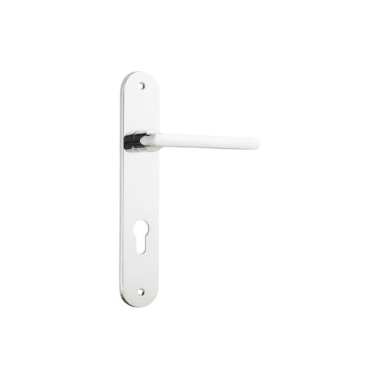 Door Lever Baltimore Oval Euro Polished Chrome CTC85mm H230xW40xP55mm in Polished Chrome