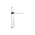 Pair of Iver Baltimore lever door handles with oval backplates, featuring a sleek, modern design in a durable finish.
