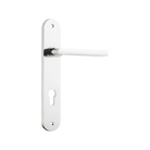 Door Lever Baltimore Oval Euro Polished Chrome CTC85mm H230xW40xP55mm in Polished Chrome