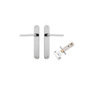 Pair of Iver Baltimore lever door handles with oval backplates, featuring a sleek, modern design in a polished finish.