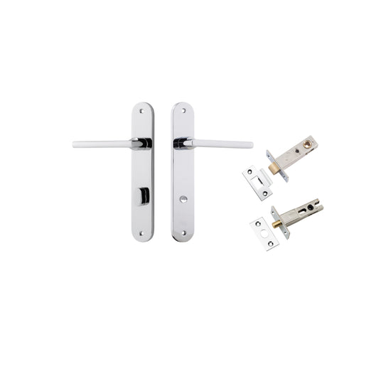 Door Lever Baltimore Oval Privacy Polished Chrome CTC85mm H240xW40xP55mm Inbuilt Privacy Kit Tube Latch Split Cam 'T' Striker Polished Chrome Backset 60mm, Privacy Bolt Round Bolt Polished Chrome Backset 60mm in Polished Chrome