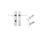 Pair of Iver Baltimore lever door handles with oval backplates, featuring a sleek, modern design in a polished finish.