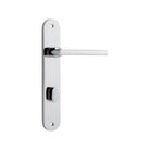 Pair of Iver Baltimore lever door handles on oval backplates, featuring a sleek, modern design in a polished finish.