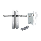 Door Lever Verona Oval Euro Polished Chrome CTC85mm H240xW40xP59mm Entrance Kit Mortice Lock Euro Polished Chrome CTC85mm Backset 60mm, Euro Cylinder Key Thumb 6 Pin Polished Chrome L70mm KA1 in Polished Chrome