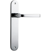 Pair of Iver Annecy lever handles on oval backplates, featuring polished metal finish, suitable for door hardware.