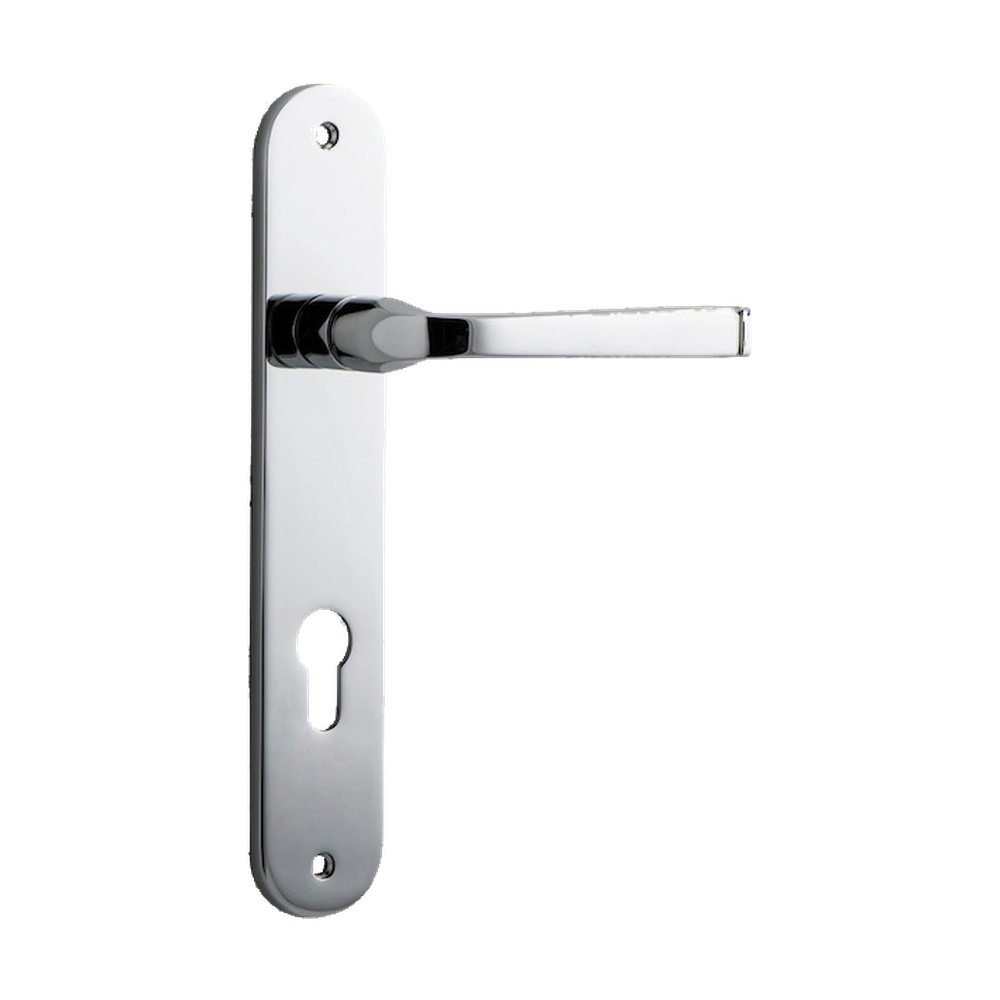 Door Lever Annecy Oval Euro Polished Chrome CTC85mm H230xW40xP62mm in Polished Chrome