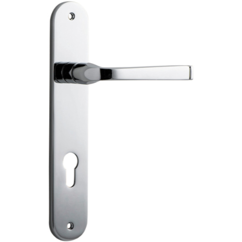 Door Lever Annecy Oval Euro Polished Chrome CTC85mm H230xW40xP62mm in Polished Chrome
