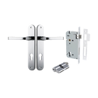 Door Lever Annecy Oval Euro Polished Chrome CTC85mm H240xW40xP62mm Entrance Kit Mortice Lock Euro Polished Chrome CTC85mm Backset 60mm, Euro Cylinder Dual Function 5 Pin Polished Chrome L65mm KA1 in Polished Chrome