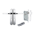 Door Lever Annecy Oval Euro Polished Chrome CTC85mm H240xW40xP62mm Entrance Kit Mortice Lock Euro Polished Chrome CTC85mm Backset 60mm, Euro Cylinder Key Thumb 6 Pin Polished Chrome L70mm KA1 in Polished Chrome