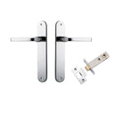 Pair of Iver Annecy lever handles with oval backplates, featuring sleek modern design and polished finish for cabinetry or doors.