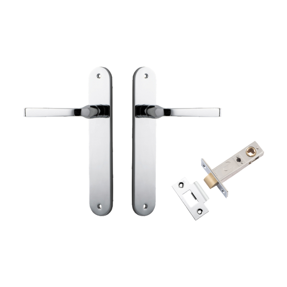 Door Lever Annecy Oval Latch Polished Chrome H240xW40xP62mm Passage Kit Tube Latch Split Cam 'T' Striker Polished Chrome Backset 60mm in Polished Chrome