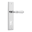 Pair of Iver Sarlat lever handles on stepped backplates, with polished metal finish, designed for interior doors.
