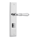 Pair of Iver Sarlat lever handles on stepped backplates, showcasing elegant door hardware with a polished finish.