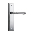 Pair of Iver Verona lever door handles on stepped backplates, showcasing modern architectural hardware design.