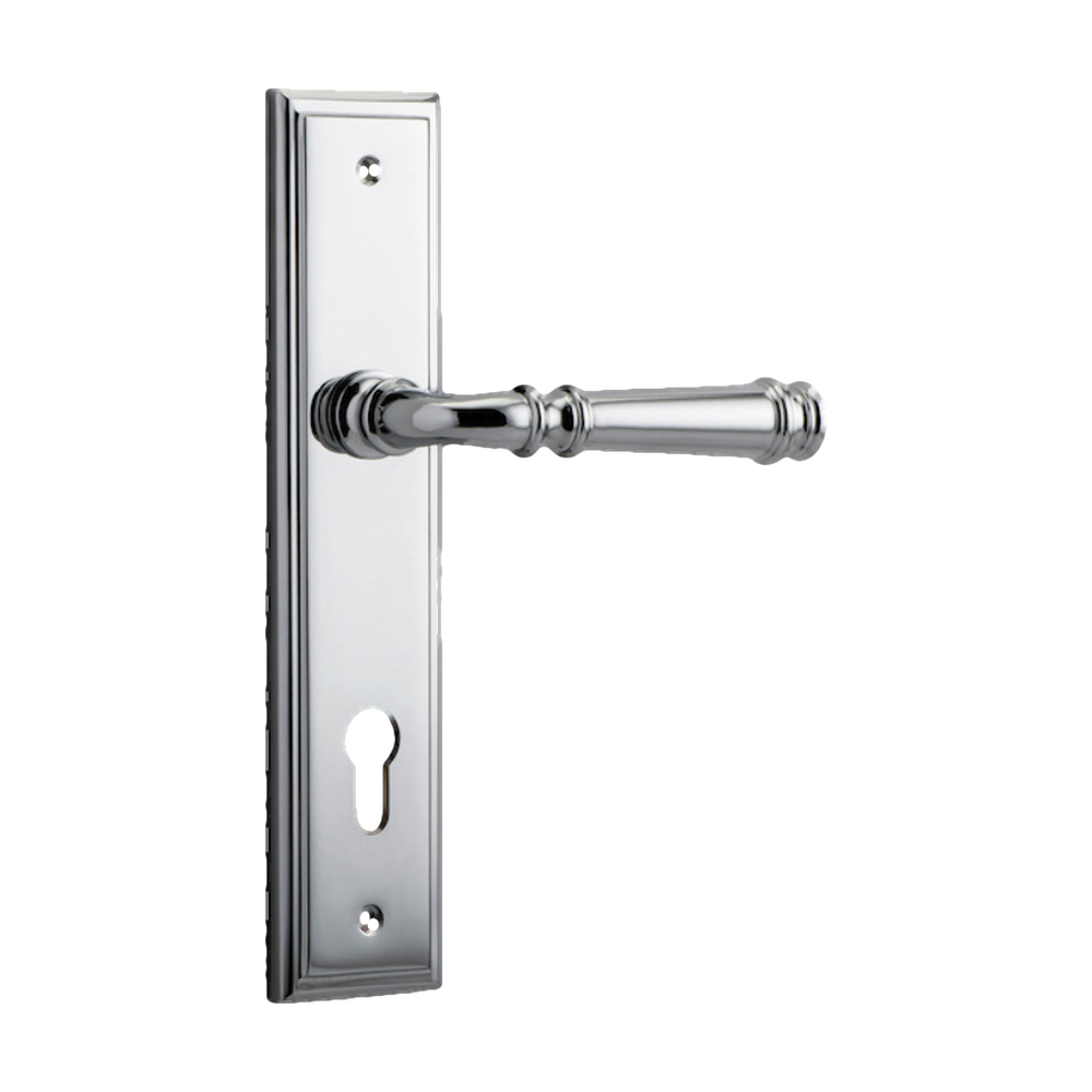 Door Lever Verona Stepped Euro Polished Chrome CTC85mm H237xW50xP59mm in Polished Chrome