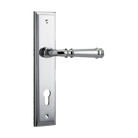 Pair of Iver Verona lever handles on stepped backplates, showcasing elegant architectural hardware design.