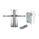Pair of Iver Verona lever handles on stepped backplates, made of architectural hardware with a sleek, modern design.
