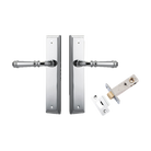 Pair of Iver Verona lever handles on stepped backplates, showcasing sleek architectural hardware design in a brushed finish.