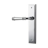 Door Lever Verona Stepped Latch Left Hand Fixed Polished Chrome L122xP59mm BPH237xW50mm in Polished Chrome