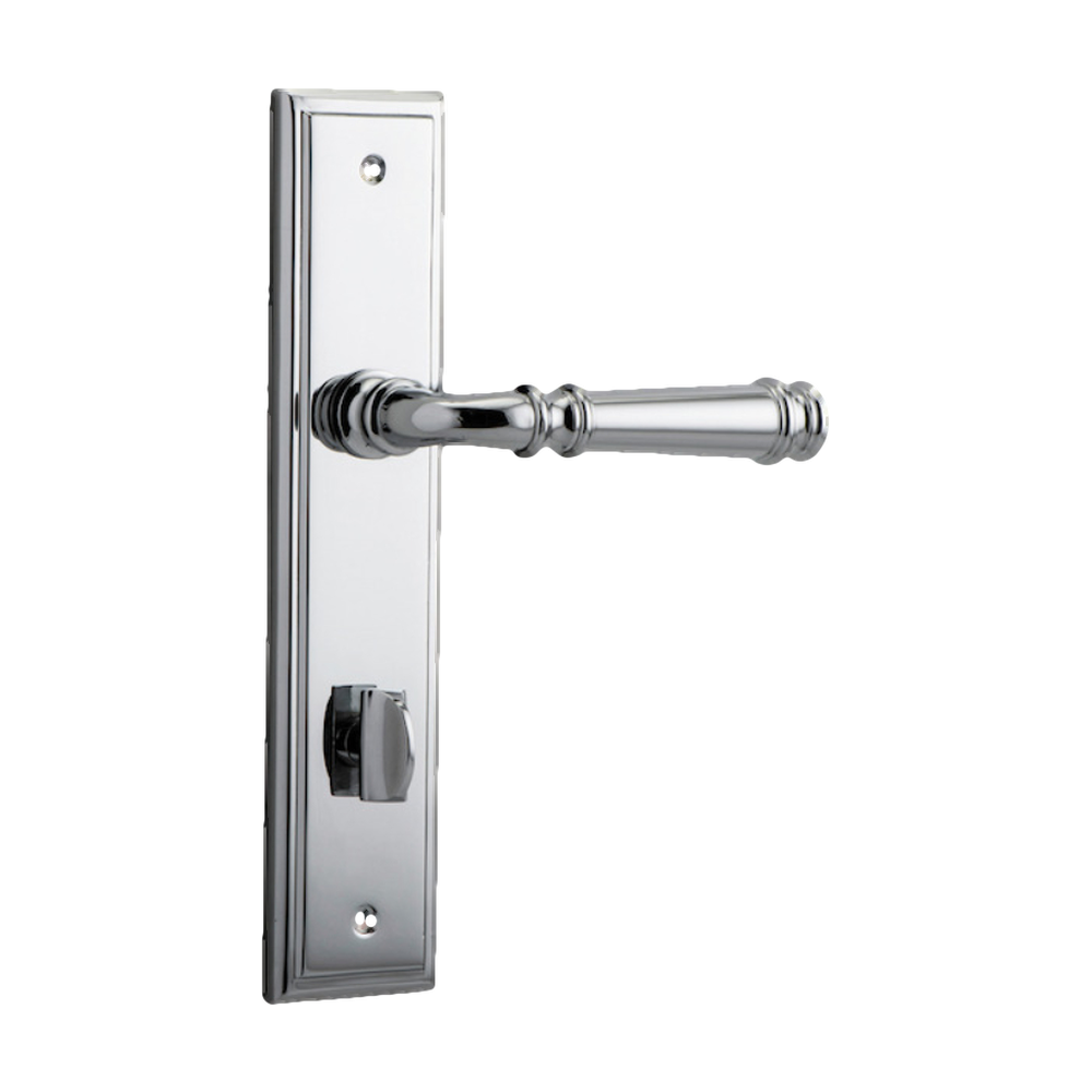 Door Lever Verona Stepped Privacy Polished Chrome CTC85mm H237xW50xP59mm in Polished Chrome