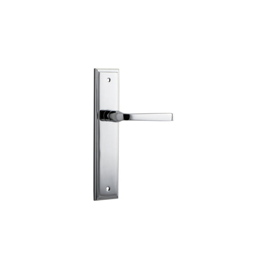 Door Lever Annecy Stepped Latch Polished Chrome H237xW50xP65mm in Polished Chrome