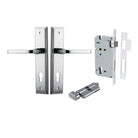 Pair of Iver Annecy lever handles on stepped backplate, showing polished brass finish and modern design for interior doors.