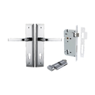 Door Lever Annecy Stepped Euro Polished Chrome CTC85mm H240xW50xP65mm Entrance Kit Mortice Lock Euro Polished Chrome CTC85mm Backset 60mm, Euro Cylinder Key Thumb 6 Pin Polished Chrome L70mm KA1 in Polished Chrome