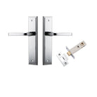 Pair of Iver Annecy lever door handles on stepped backplate, showcasing their elegant design and polished finish.