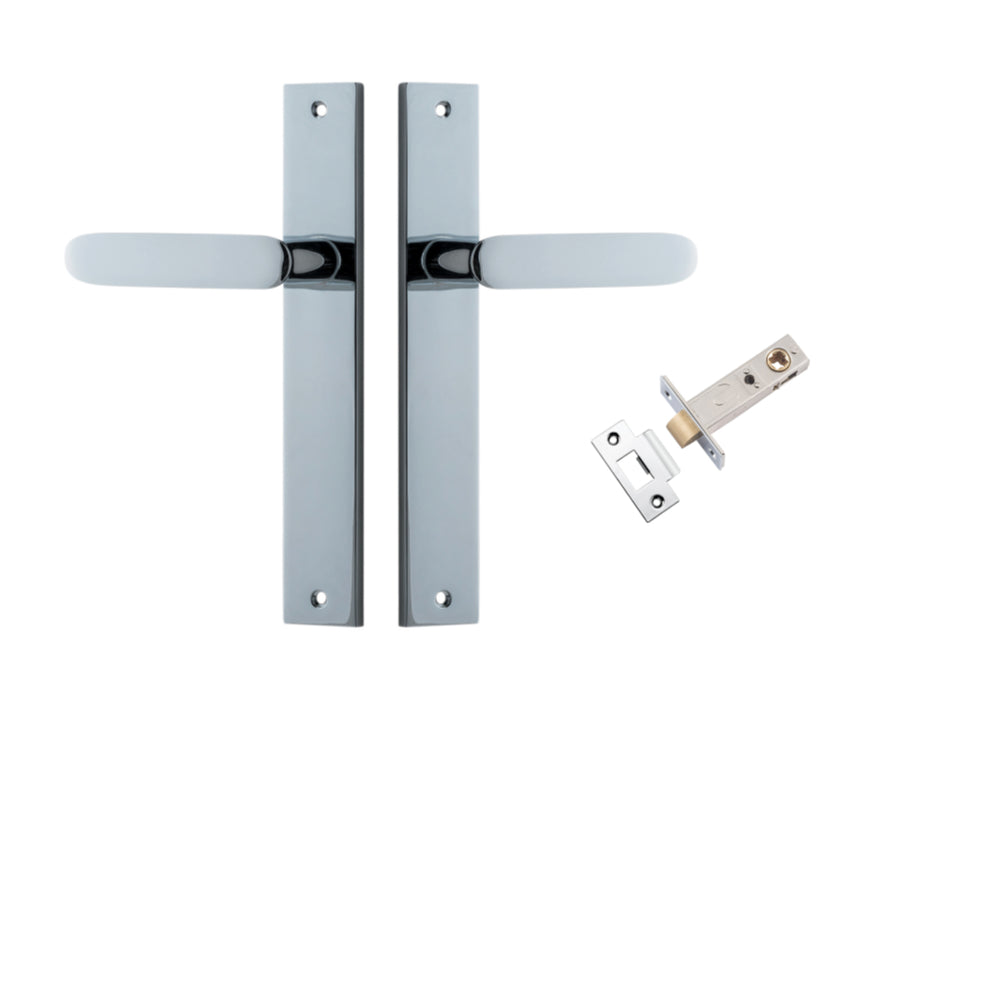 Door Lever Bronte on Long Backplate Polished Chrome L117xP53mm BPH240xW38mm Passage Kit Tube Latch Split Cam 'T' Striker Polished Chrome Backset 60mm in Polished Chrome