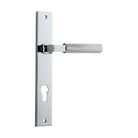 Pair of Iver Brunswick lever door handles on rectangular backplates, featuring a sleek, modern design for interior doors.