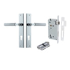 Pair of Iver Brunswick lever door handles on rectangular backplates, featuring a sleek, modern design in a polished finish.