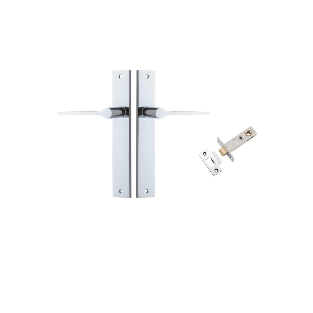 Door Lever Como Rectangular Polished Chrome L119xP59mm BPH240xW38mm Passage Kit Tube Latch Split Cam 'T' Striker Polished Chrome Backset 60mm in Polished Chrome