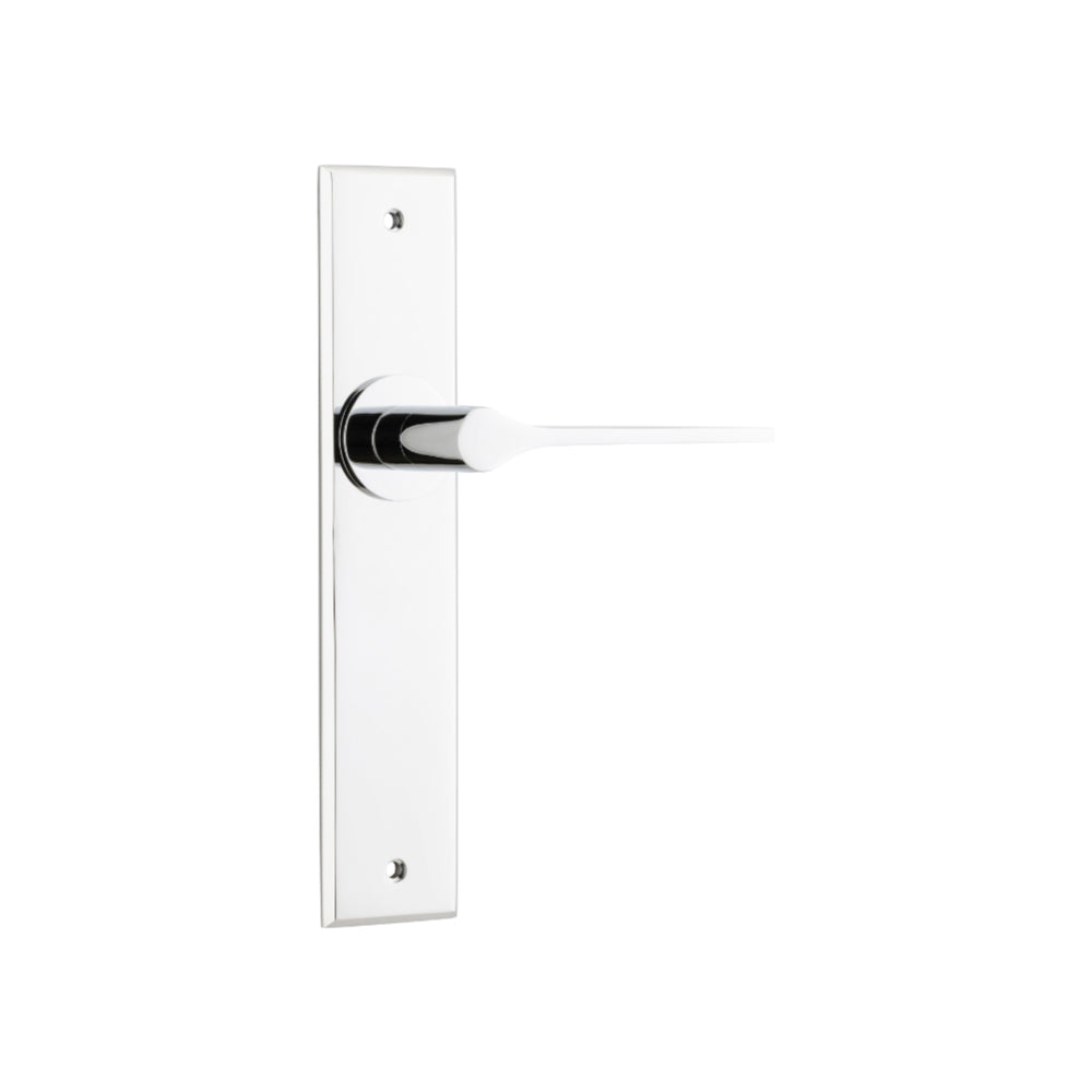 Door Lever Como Chamfered Latch Polished Chrome H240xW50xP61mm in Polished Chrome