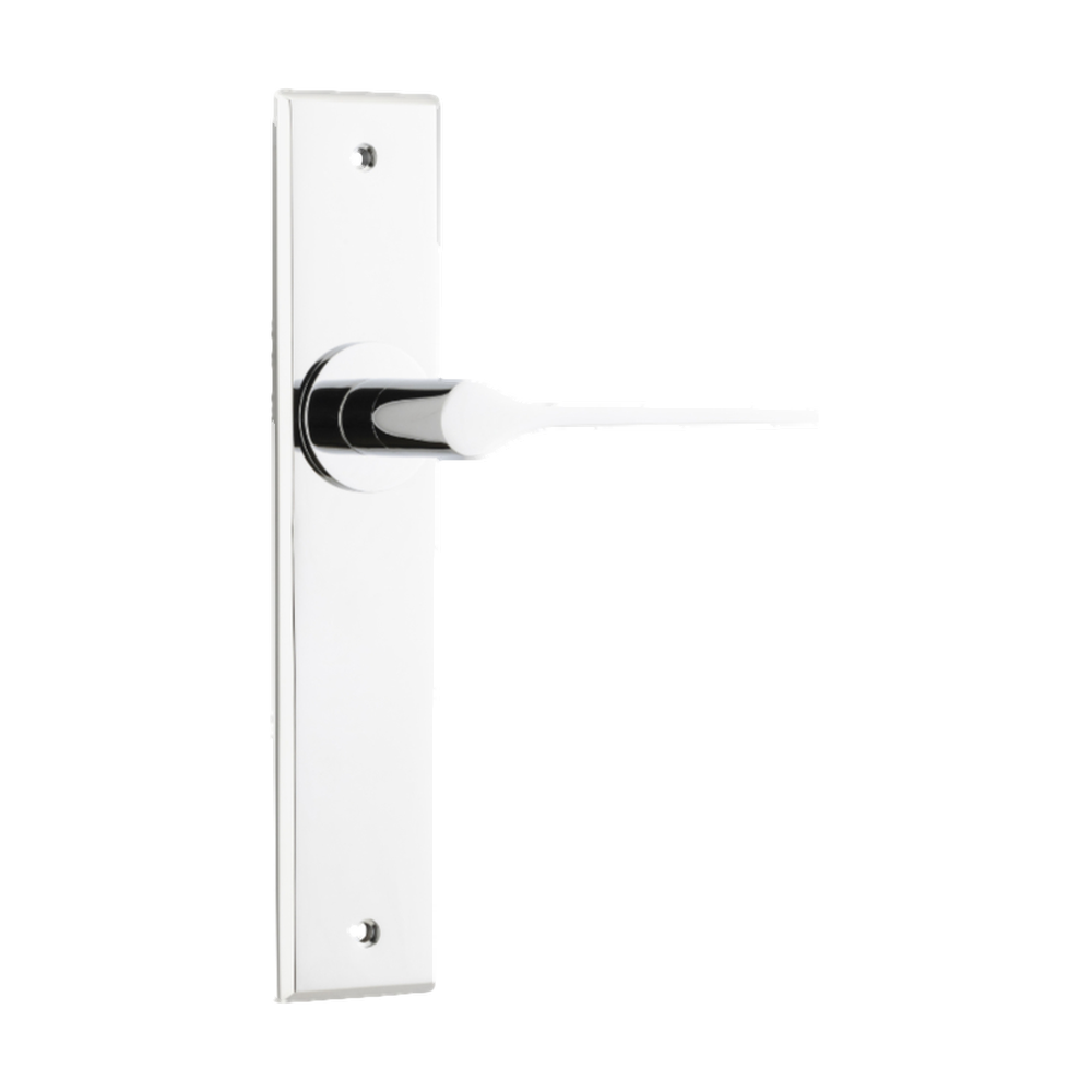 Door Lever Como Chamfered Latch Polished Chrome H240xW50xP61mm in Polished Chrome