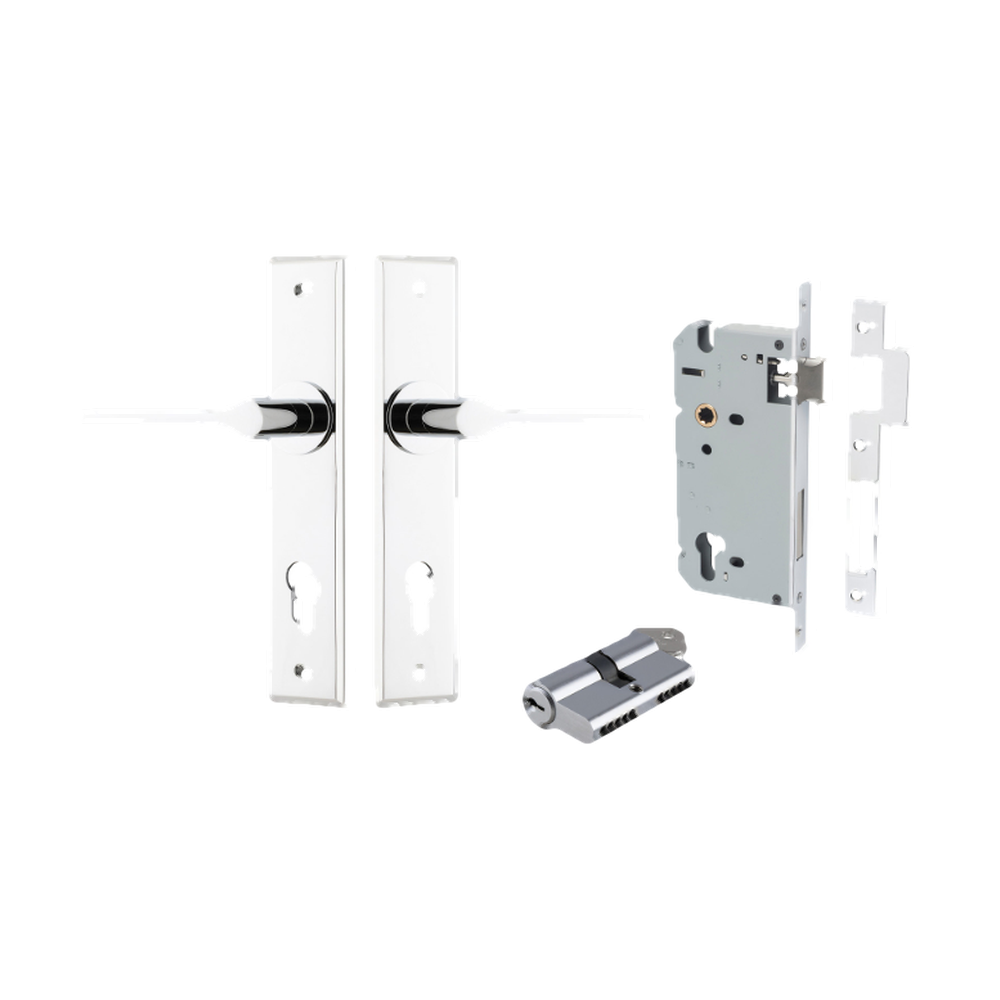 Door Lever Como Chamfered Euro Pair Polished Chrome CTC85mm L119xP61mm BPH240xW50mm Mortice Lock Euro Polished Chrome CTC85mm Backset 60mm Euro Cylinder Dual Function 5 Pin Polished Chrome 65mm KA4 in Polished Chrome
