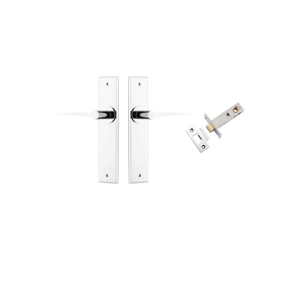Door Lever Como Chamfered Polished Chrome L119xP61mm BPH240xW50mm Passage Kit Tube Latch Split Cam 'T' Striker Polished Chrome Backset 60mm in Polished Chrome