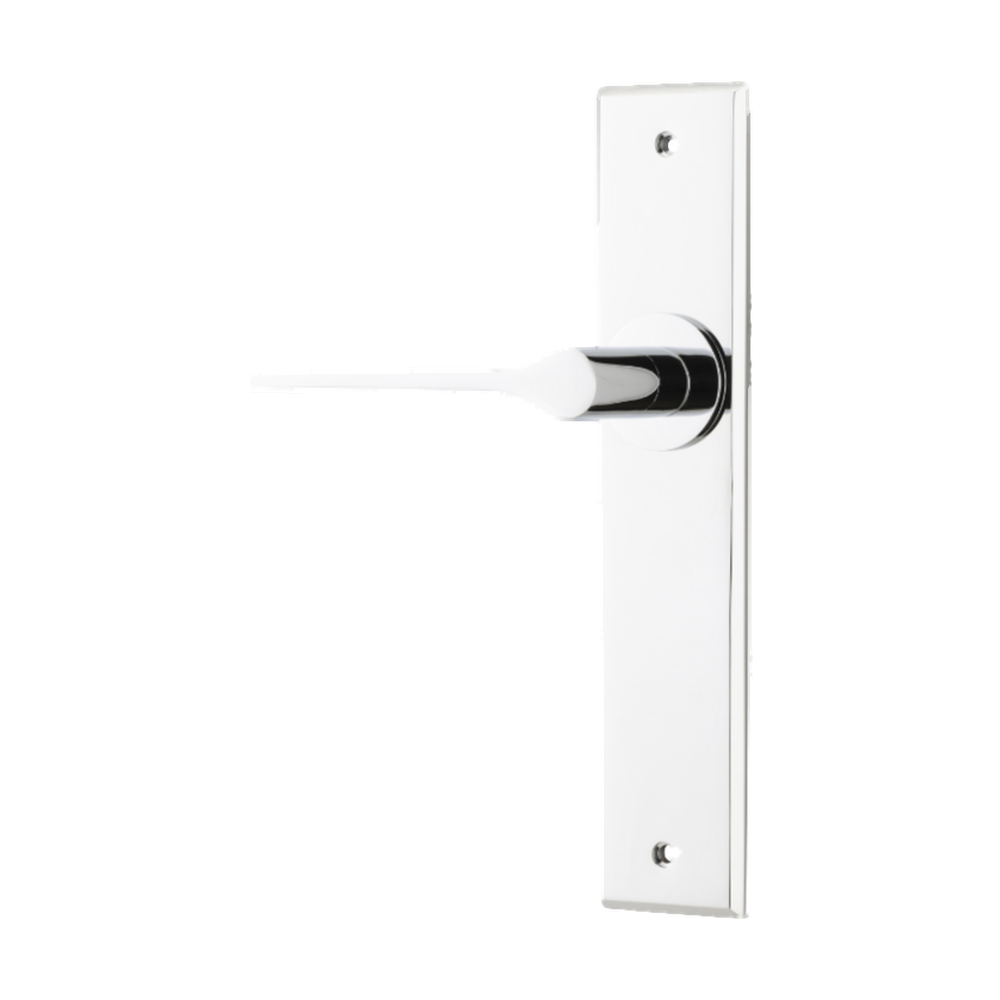 Door Lever Como Chamfered Latch Left Hand Fixed Polished Chrome L119xP61mm BPH240xW50mm in Polished Chrome