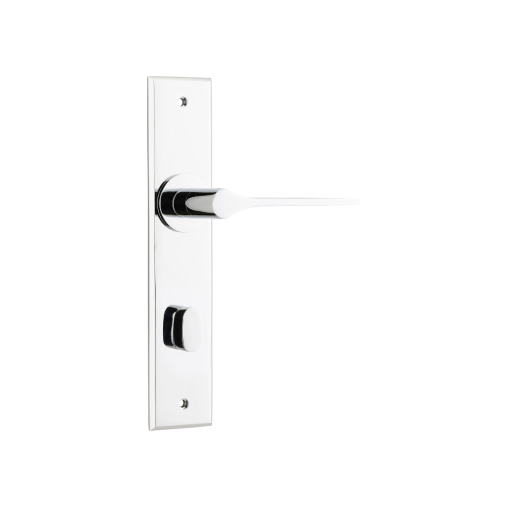 Door Lever Como Chamfered Privacy Polished Chrome H240xW50xP61mm in Polished Chrome