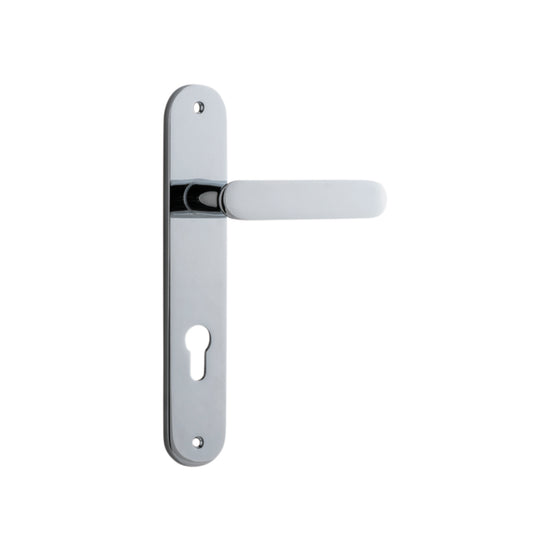 Door Lever Bronte Oval Euro Polished Chrome CTC85mm H237xW40xP56mm in Polished Chrome