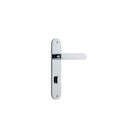 Pair of Iver Bronte lever door handles on oval backplates, featuring elegant design and polished finish.