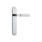 Pair of Iver Berlin lever door handles on oval backplates, polished metal finish, suitable for modern interior doors.
