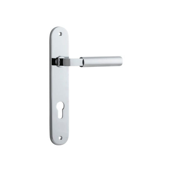 Door Lever Berlin Oval Euro Polished Chrome CTC85mm H237xW40xP57mm in Polished Chrome