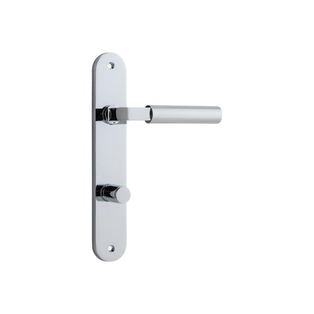 Pair of Iver Berlin lever handles with oval backplates, featuring a sleek modern design for interior doors.