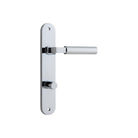 Pair of Iver Berlin lever handles with oval backplates, featuring a sleek modern design for interior doors.