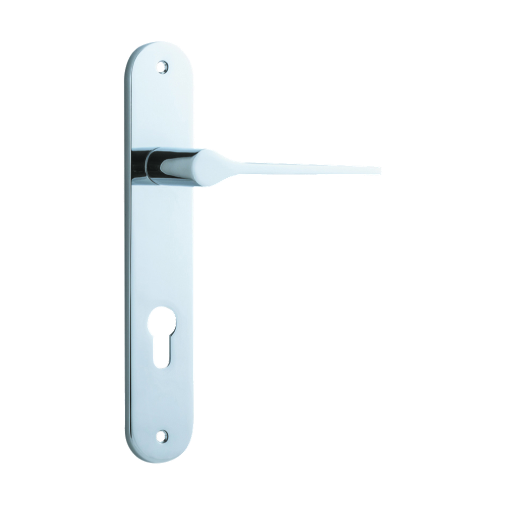 Door Lever Como Oval Euro Polished Chrome CTC85mm H240xW40xP59mm in Polished Chrome